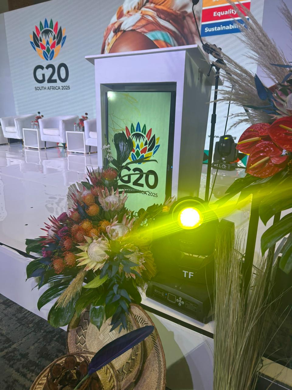 48 Solutions crew building a branded stage and lighting rig